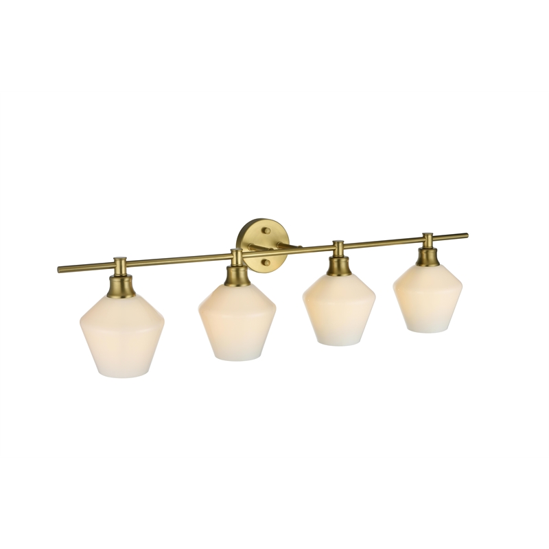 Living District Gene 4 Light Satin Gold And Frosted White Glass Wall Sconce