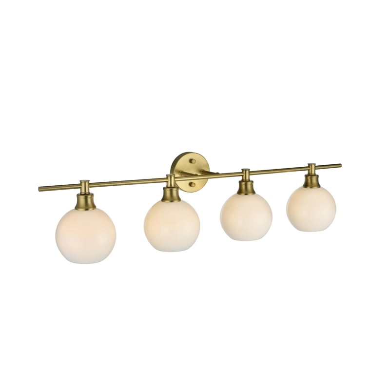 Living District Collier 4 Light Satin Gold And Frosted White Glass Wall Sconce