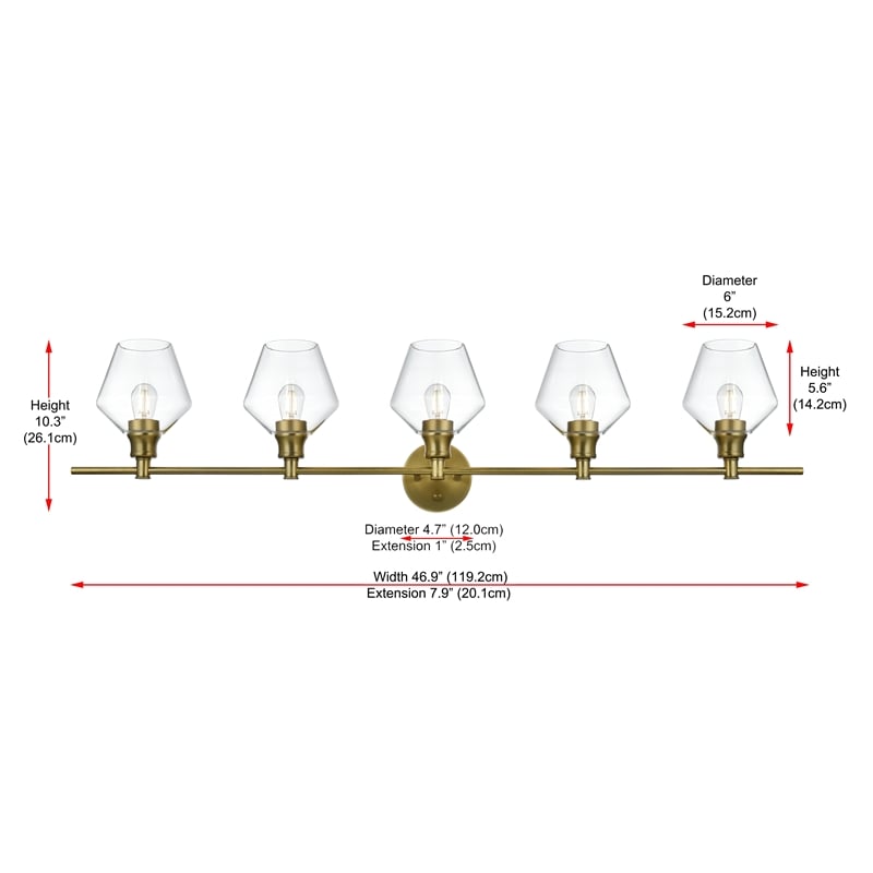 Living District Gene 5 Light Satin Gold And Clear Glass Wall Sconce