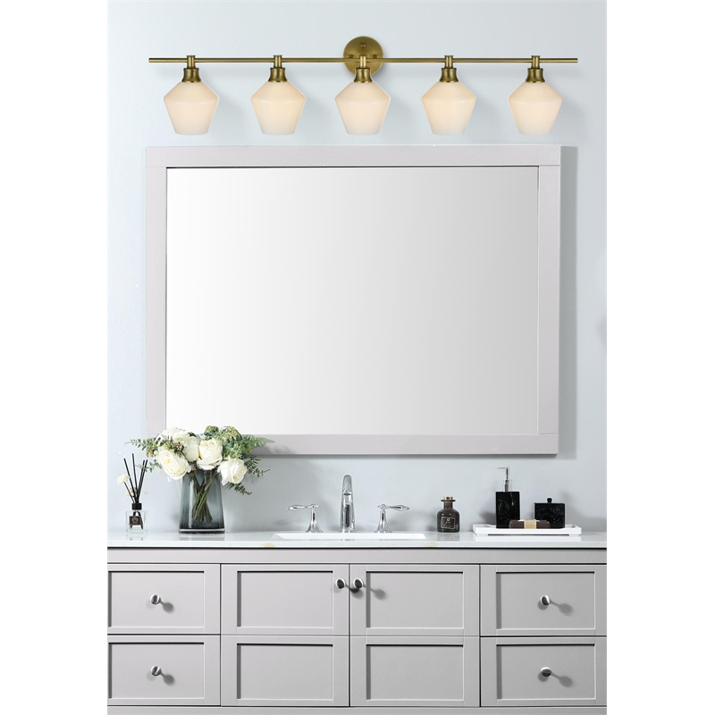 Living District Gene 5 Light Satin Gold And Frosted White Glass Wall Sconce