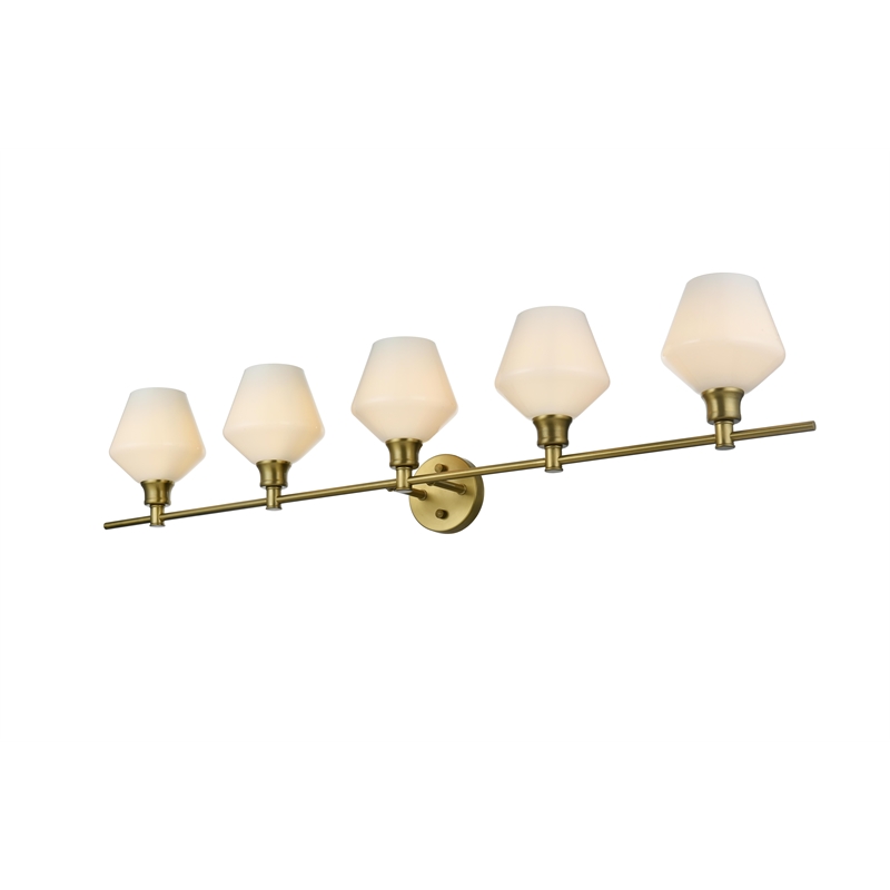 Living District Gene 5 Light Satin Gold And Frosted White Glass Wall Sconce