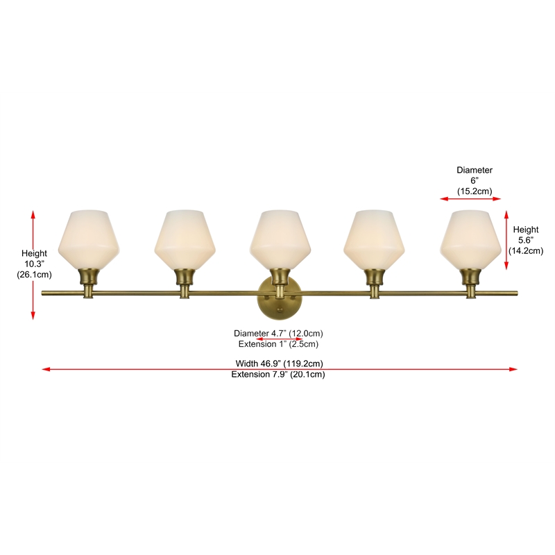 Living District Gene 5 Light Satin Gold And Frosted White Glass Wall Sconce