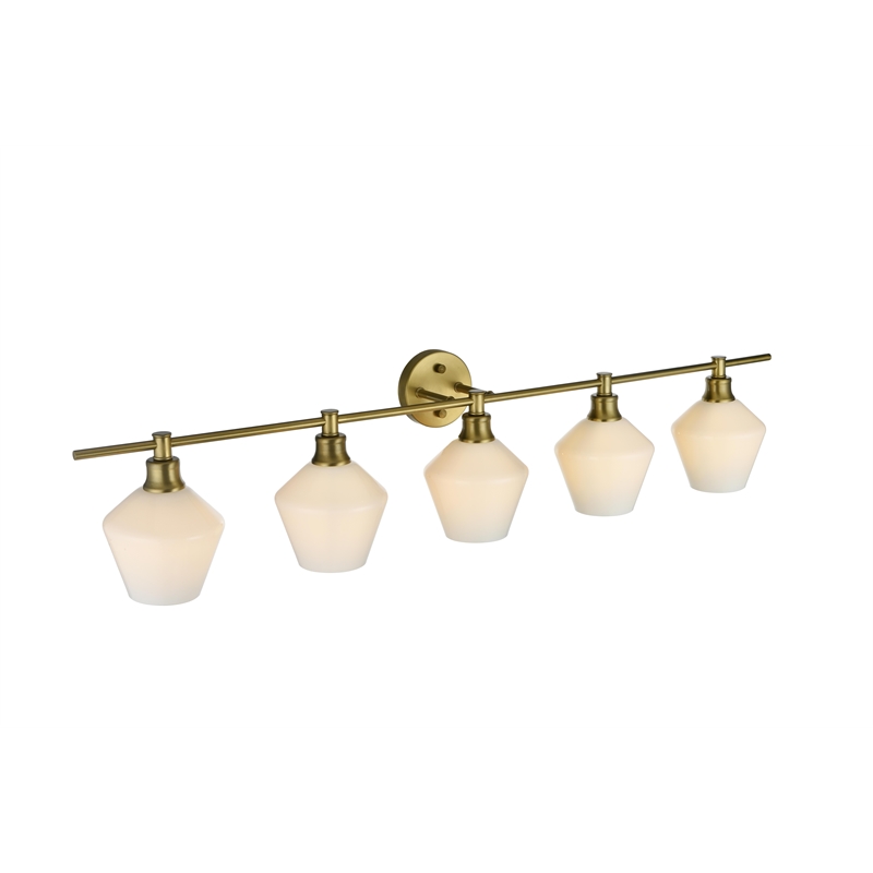 Living District Gene 5 Light Satin Gold And Frosted White Glass Wall Sconce