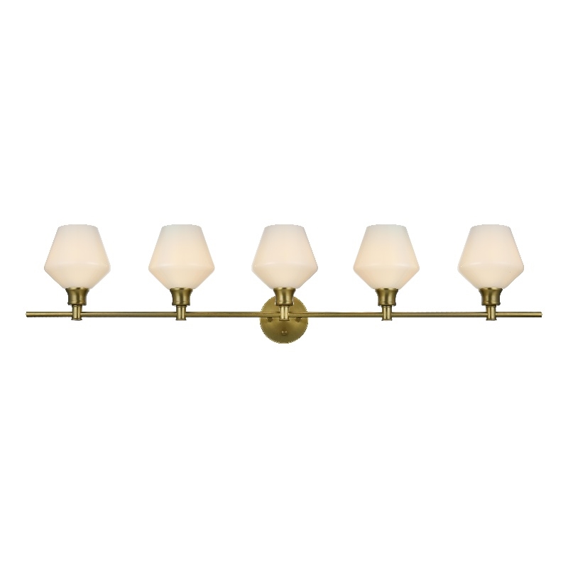 Living District Gene 5 Light Satin Gold And Frosted White Glass Wall Sconce