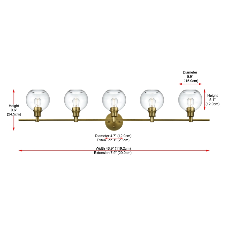Living District Collier 5 Light Satin Gold And Clear Glass Wall Sconce