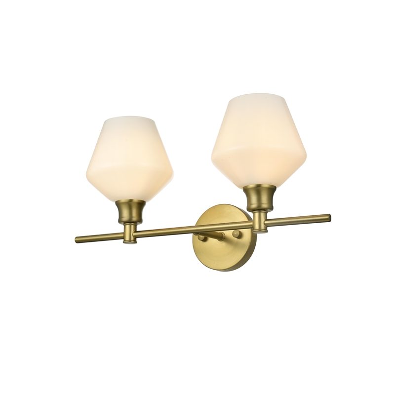 Living District Gene 2 Light Satin Gold And Frosted White Glass Wall Sconce
