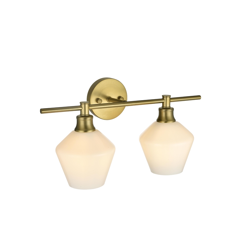 Living District Gene 2 Light Satin Gold And Frosted White Glass Wall Sconce