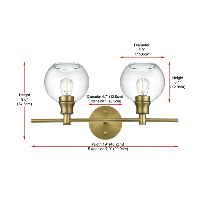 Living District Collier 2 Light Satin Gold And Clear Glass Wall Sconce