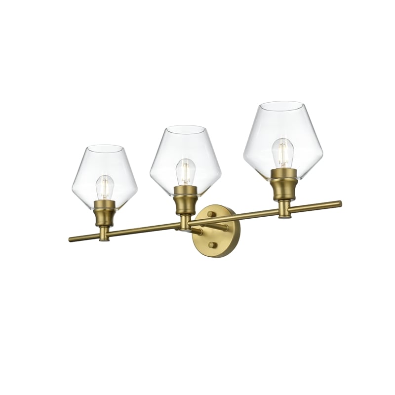 Living District Gene 3 Light Satin Gold And Clear Glass Wall Sconce