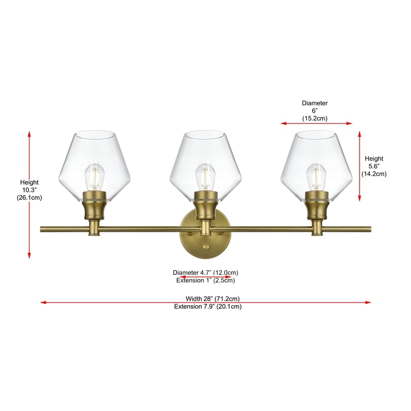 Living District Gene 3 Light Satin Gold And Clear Glass Wall Sconce