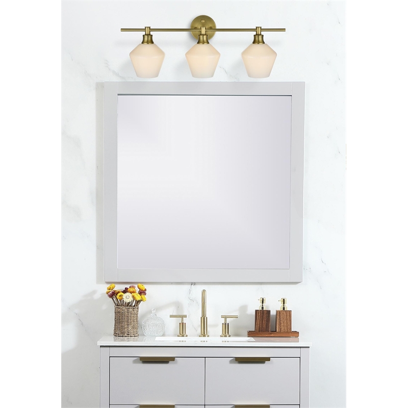 Living District Gene 3 Light Satin Gold And Frosted White Glass Wall Sconce