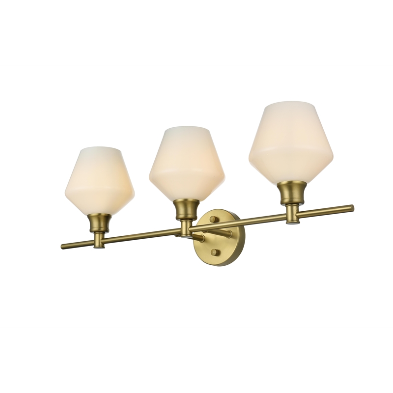 Living District Gene 3 Light Satin Gold And Frosted White Glass Wall Sconce