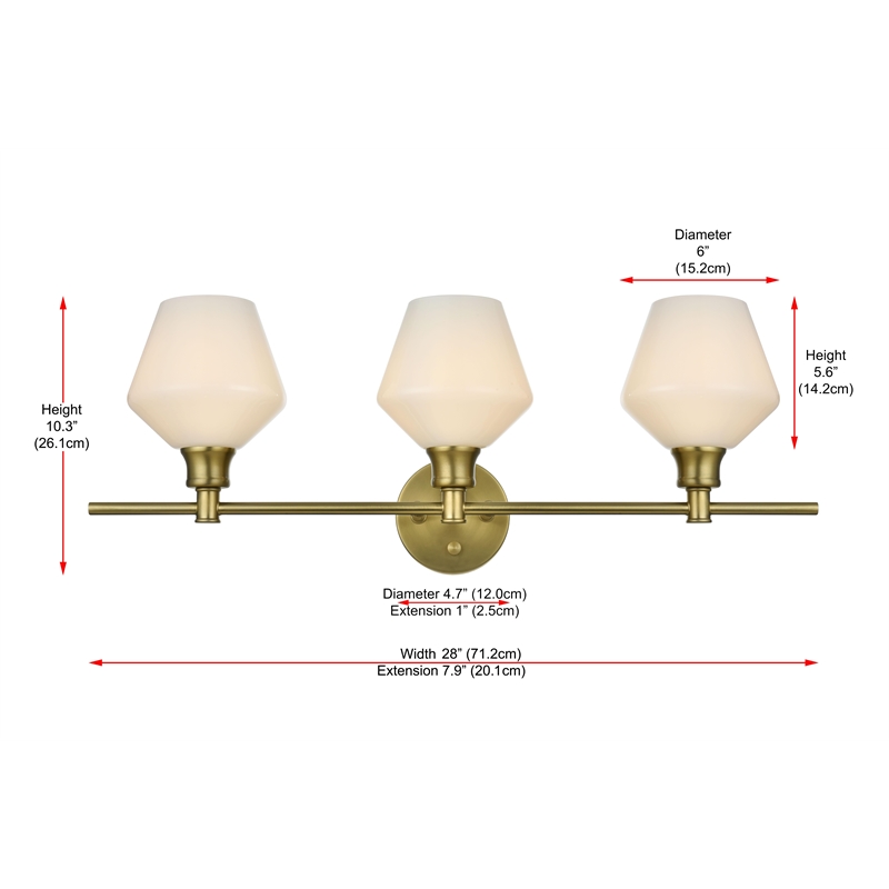 Living District Gene 3 Light Satin Gold And Frosted White Glass Wall Sconce