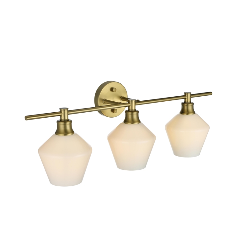 Living District Gene 3 Light Satin Gold And Frosted White Glass Wall Sconce