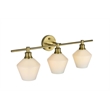 Living District Gene 3 Light Satin Gold And Frosted White Glass Wall Sconce