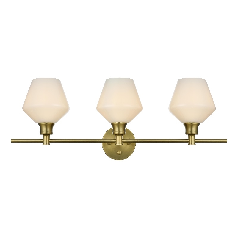Living District Gene 3 Light Satin Gold And Frosted White Glass Wall Sconce