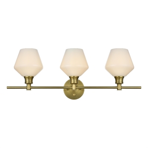 Living District Gene 3 Light Satin Gold And Frosted White Glass Wall Sconce