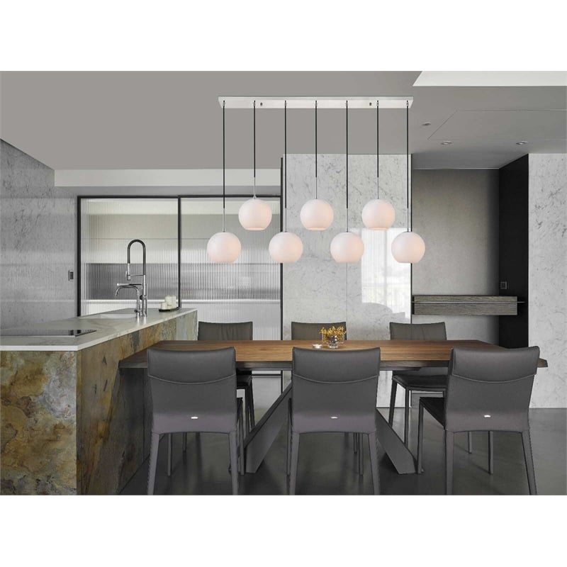 Living District Baxter 7 Lights Chrome Pendant With Frosted White Glass