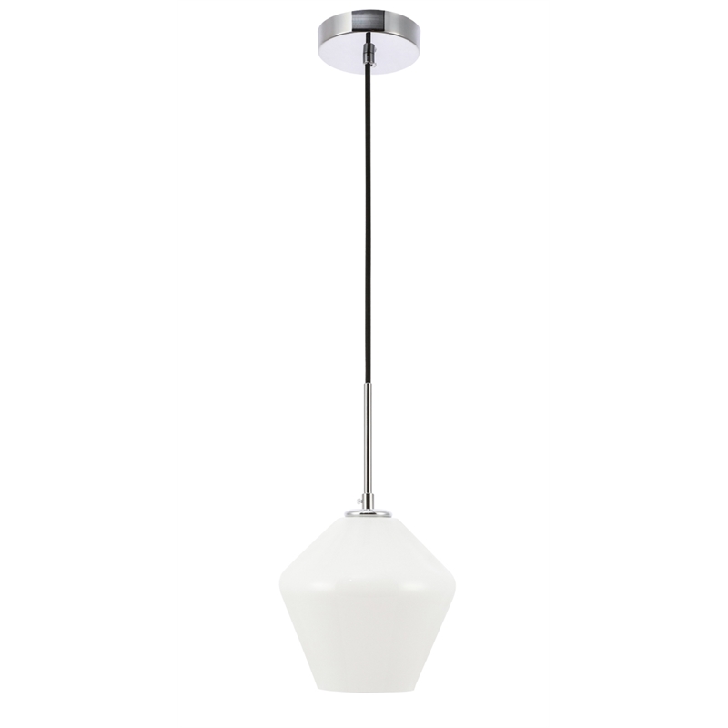 Living District Gene 1 Light Chrome and Frosted White Glass Pendant