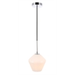 Living District Gene 1 Light Chrome and Frosted White Glass Pendant