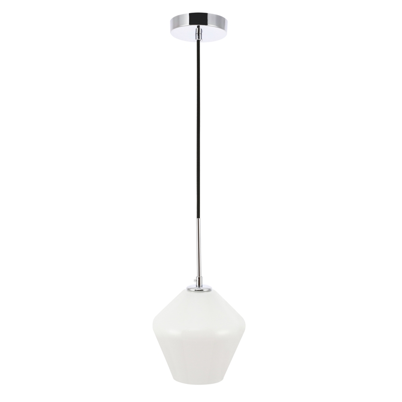 Living District Gene 1 Light Chrome and Frosted White Glass Pendant