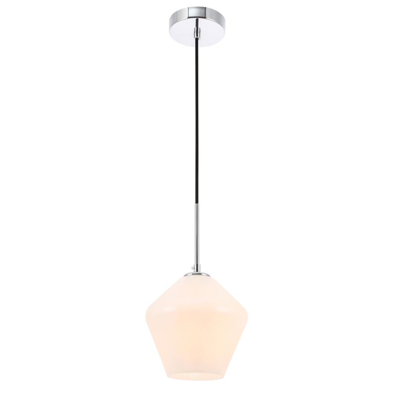 Living District Gene 1 Light Chrome and Frosted White Glass Pendant