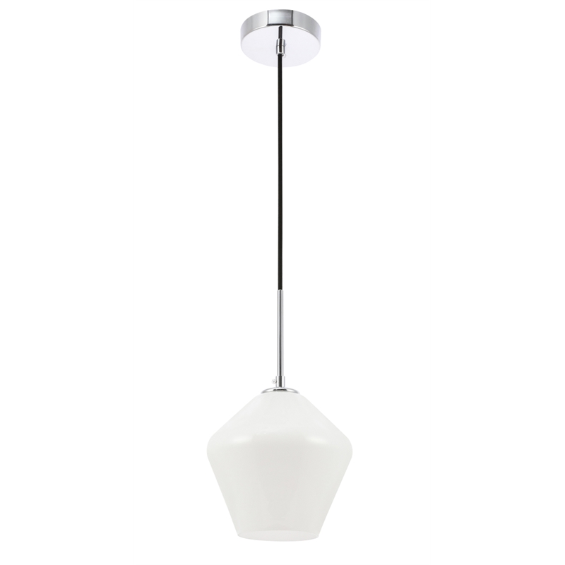 Living District Gene 1 Light Chrome and Frosted White Glass Pendant