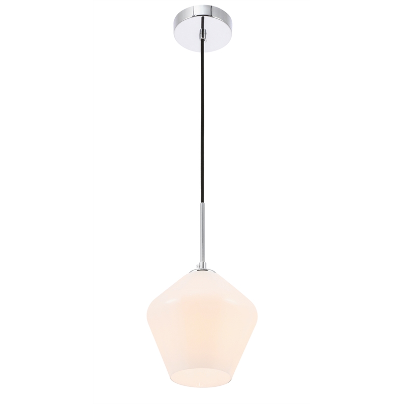 Living District Gene 1 Light Chrome and Frosted White Glass Pendant