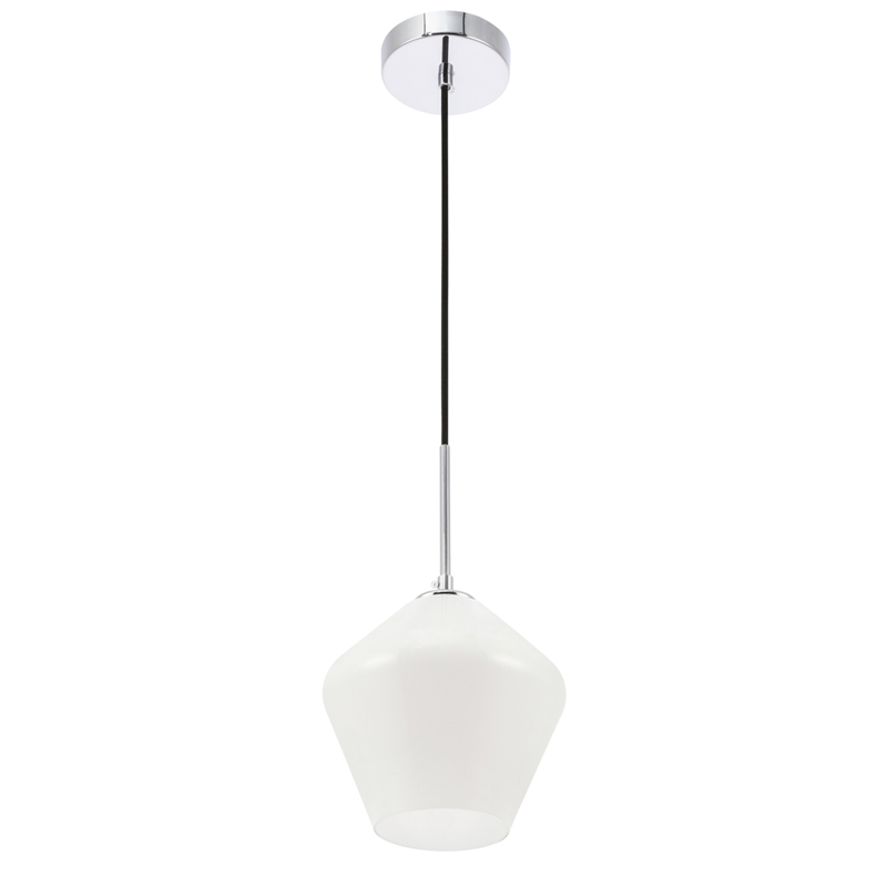 Living District Gene 1 Light Chrome and Frosted White Glass Pendant