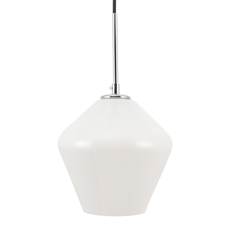 Living District Gene 1 Light Chrome and Frosted White Glass Pendant