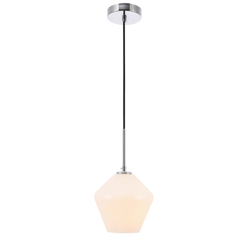 Living District Gene 1 Light Chrome and Frosted White Glass Pendant