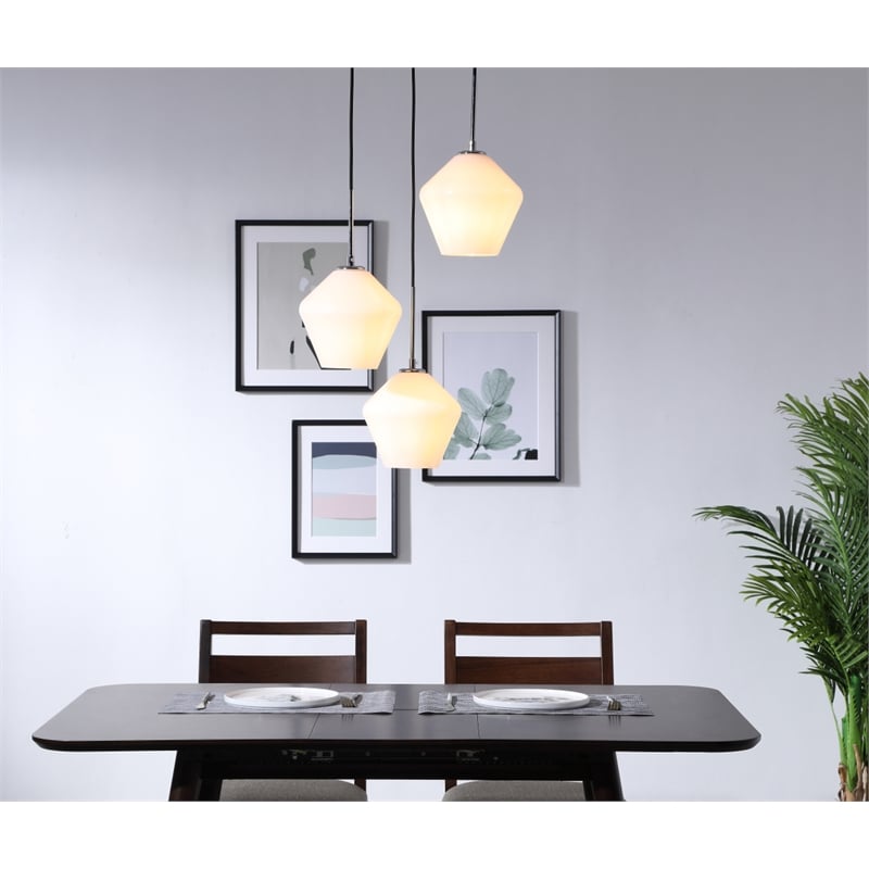 Living District Gene 3 Light Chrome and Frosted White Glass Pendant