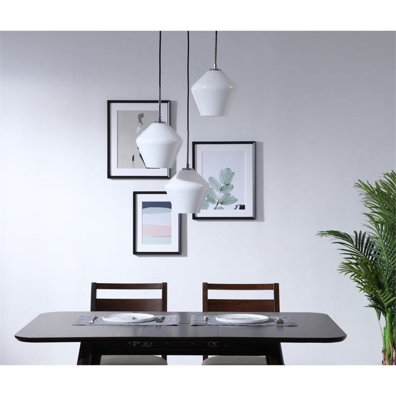 Living District Gene 3 Light Chrome and Frosted White Glass Pendant
