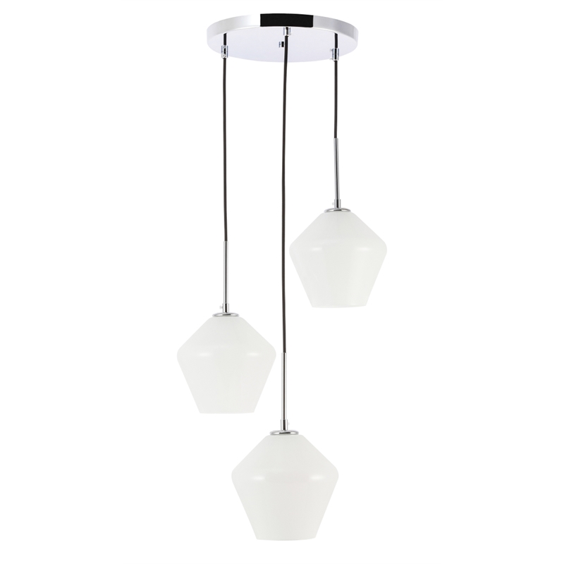 Living District Gene 3 Light Chrome and Frosted White Glass Pendant