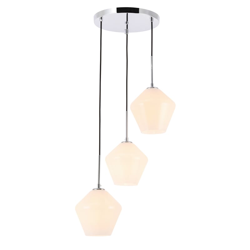Living District Gene 3 Light Chrome and Frosted White Glass Pendant