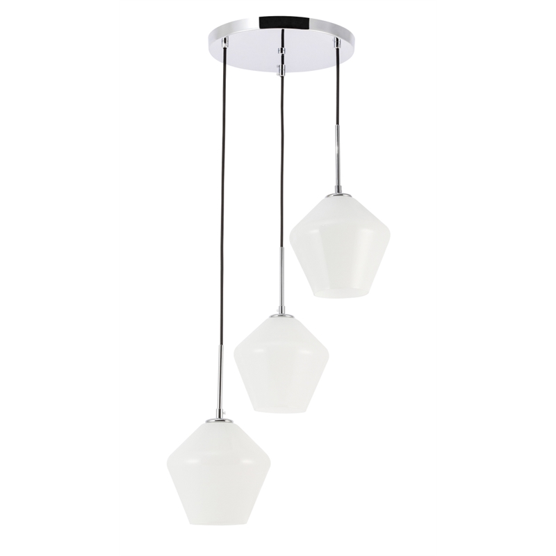 Living District Gene 3 Light Chrome and Frosted White Glass Pendant