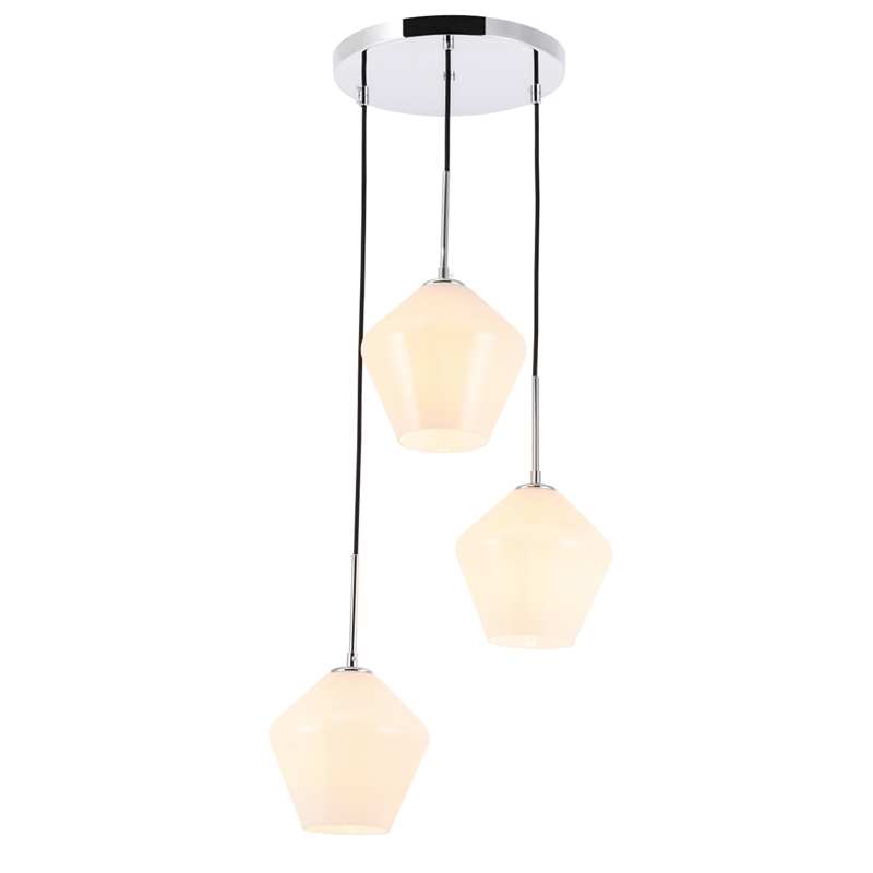 Living District Gene 3 Light Chrome and Frosted White Glass Pendant