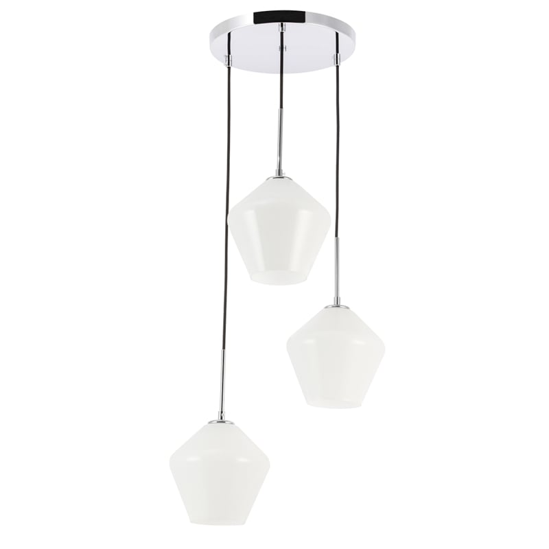 Living District Gene 3 Light Chrome and Frosted White Glass Pendant