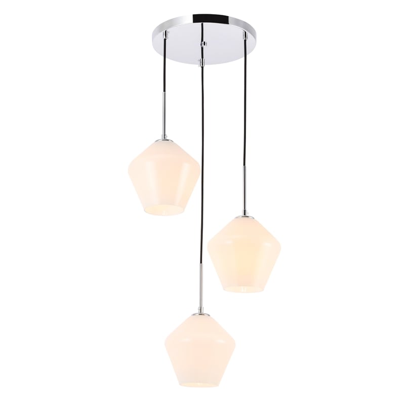 Living District Gene 3 Light Chrome and Frosted White Glass Pendant