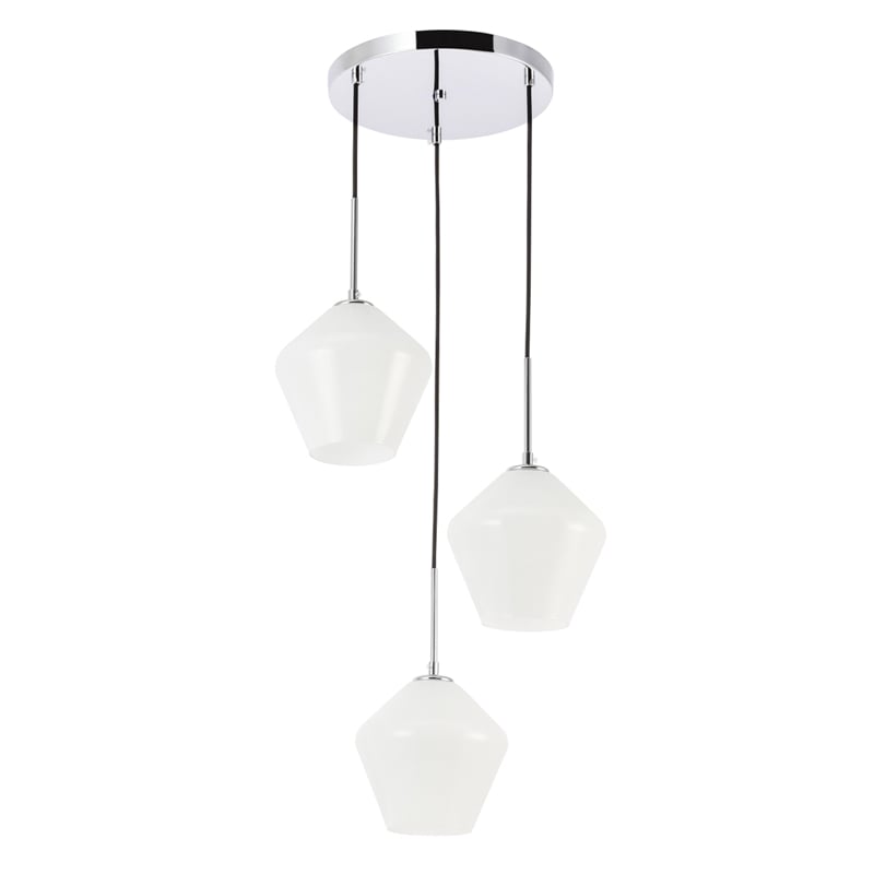 Living District Gene 3 Light Chrome and Frosted White Glass Pendant