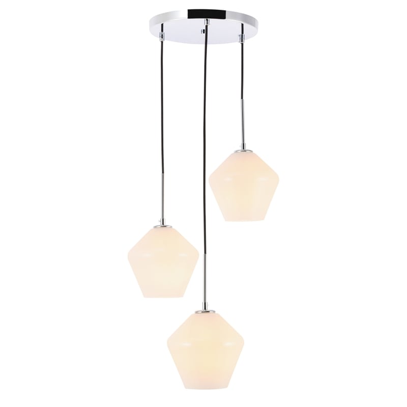 Living District Gene 3 Light Chrome and Frosted White Glass Pendant