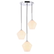 Living District Gene 3 Light Chrome and Frosted White Glass Pendant