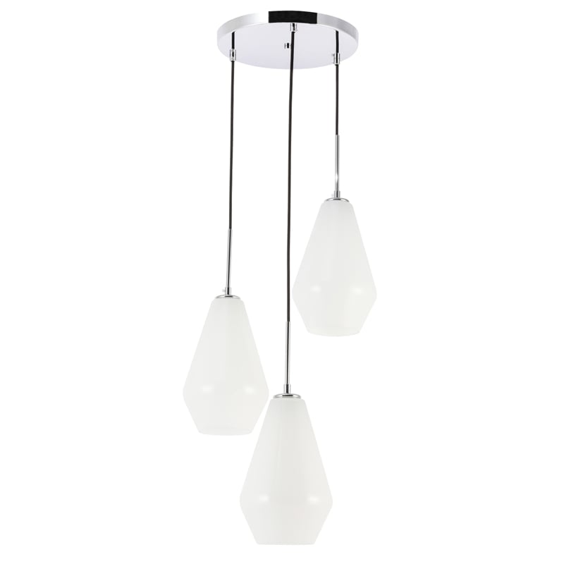 Living District Gene 3 Light Chrome and Frosted White Glass Pendant