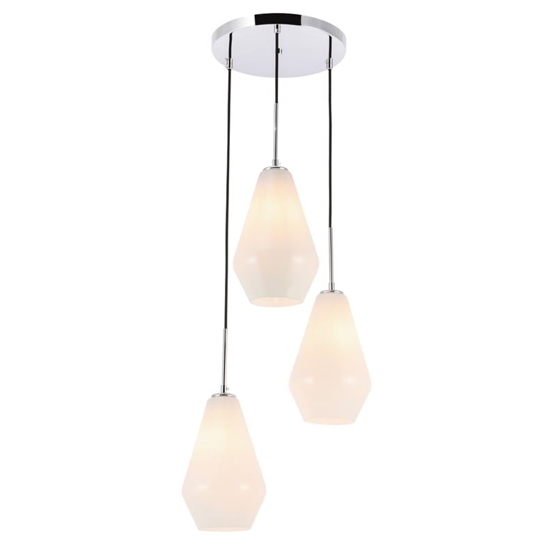 Living District Gene 3 Light Chrome and Frosted White Glass Pendant
