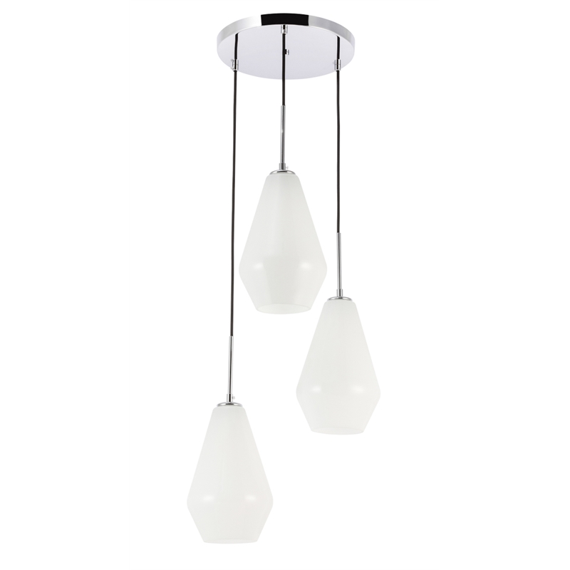 Living District Gene 3 Light Chrome and Frosted White Glass Pendant