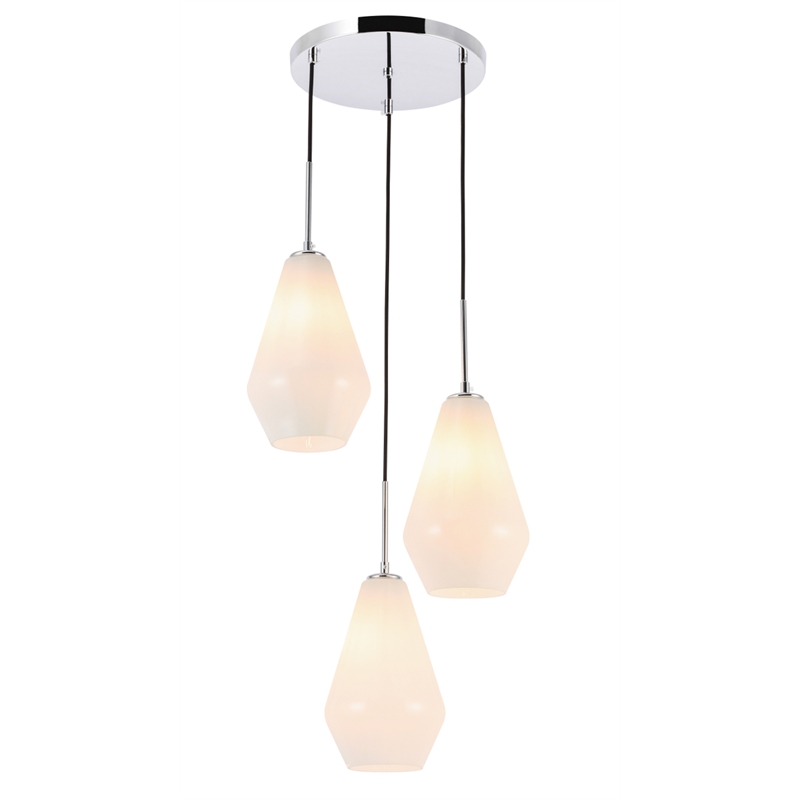 Living District Gene 3 Light Chrome and Frosted White Glass Pendant