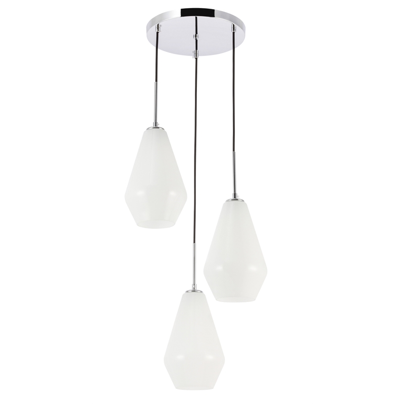Living District Gene 3 Light Chrome and Frosted White Glass Pendant