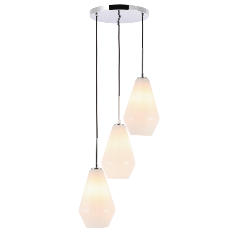 Living District Gene 3 Light Chrome and Frosted White Glass Pendant