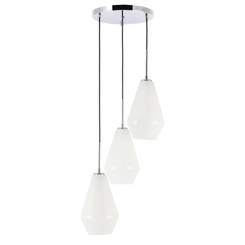 Living District Gene 3 Light Chrome and Frosted White Glass Pendant