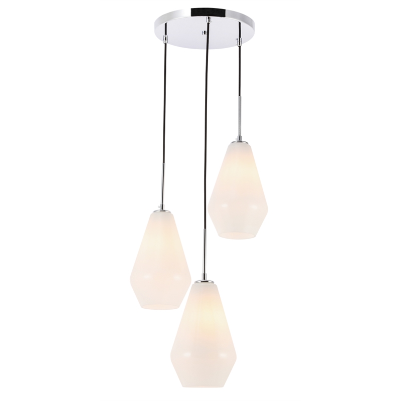 Living District Gene 3 Light Chrome and Frosted White Glass Pendant